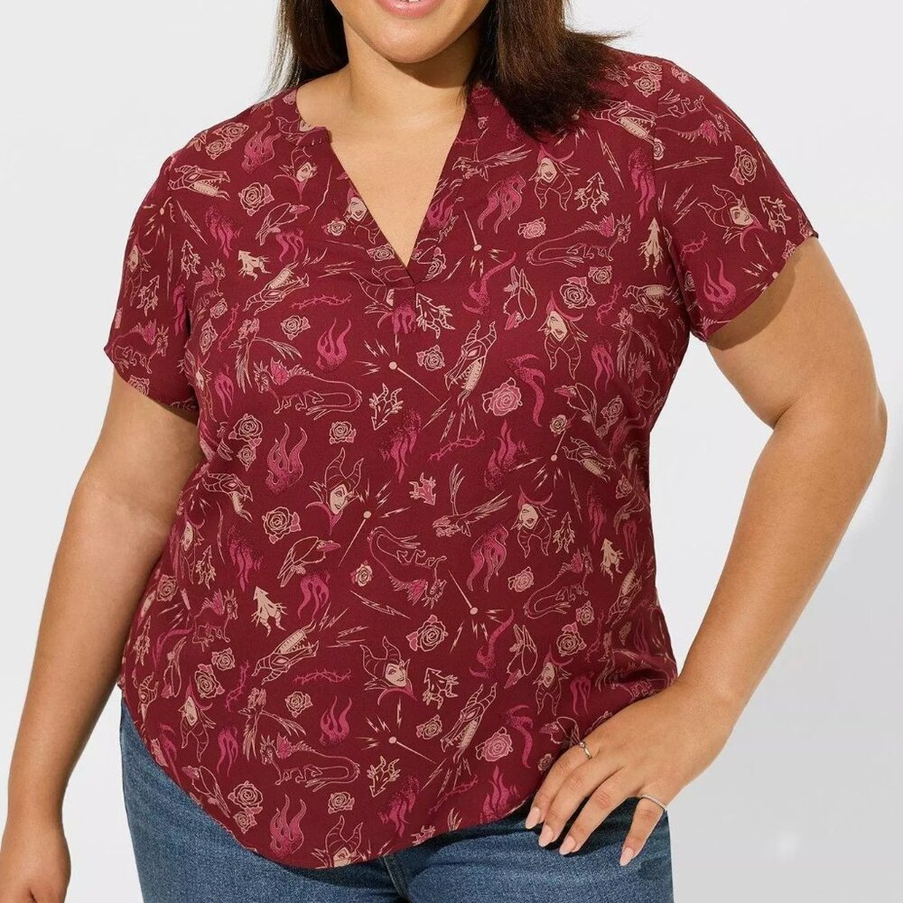 ❤️NWT TORRID DISNEY VILLAINS MALEFICENT GEORGETTE HIGH LOW BLOUSE PLUS